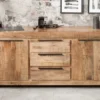 Casa Padrino Landhausstil Sideboard Naturfarben 175 x 50 x H. 76 cm - Massivholz Schrank mit 2 Türen und 3 Schubladen - Wohnzimmer Möbel