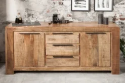 Casa Padrino Landhausstil Sideboard Naturfarben 175 x 50 x H. 76 cm - Massivholz Schrank mit 2 Türen und 3 Schubladen - Wohnzimmer Möbel