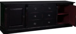 Casa Padrino Landhausstil Sideboard Antik Schwarz / Lila 219 x 51 x H. 78 cm - Massivholz Schrank mit 2 Türen und 6 Schubladen - Landhausstil Massivholz Möbel