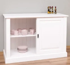 Casa Padrino Landhausstil Sideboard Weiß 135 x 55 x H. 100 cm - Massivholz Schrank mit 2 Schiebetüren - Landhausstil Möbel