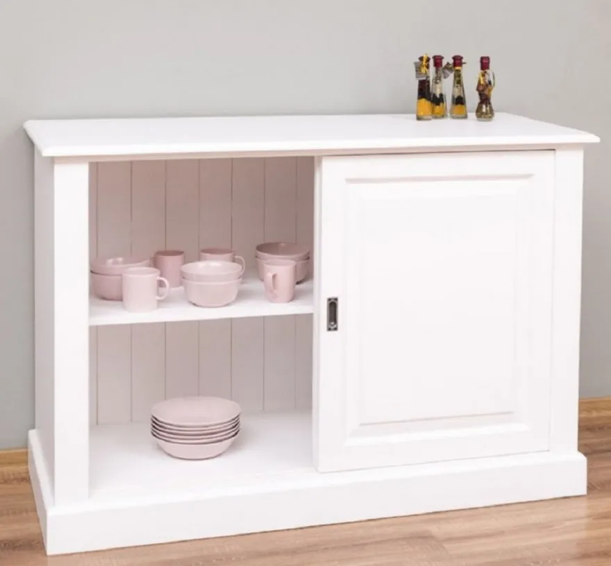 Casa Padrino Landhausstil Sideboard Weiß 135 x 55 x H. 100 cm - Massivholz Schrank mit 2 Schiebetüren - Landhausstil Möbel