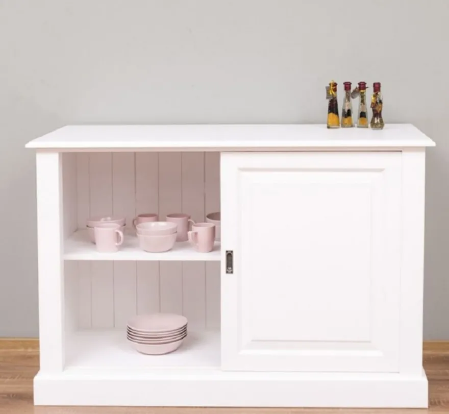 Casa Padrino Landhausstil Sideboard Weiß 135 x 55 x H. 100 cm - Massivholz Schrank mit 2 Schiebetüren - Landhausstil Möbel