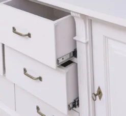 Casa Padrino Landhausstil Sideboard Weiß 219 x 51 x H. 78 cm - Massivholz Schrank mit 2 Türen und 6 Schubladen - Landhausstil Massivholz Möbel