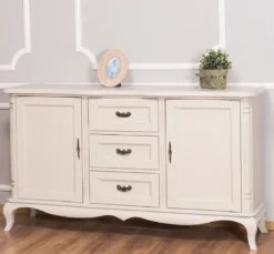 Casa Padrino Landhausstil Sideboard mit 2 Türen und 3 Schubladen Antik Hellgrau 158 x 48 x H. 89 cm - Landhausstil Möbel