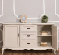 Casa Padrino Landhausstil Sideboard mit 2 Türen und 3 Schubladen Antik Hellgrau 158 x 48 x H. 89 cm - Landhausstil Möbel