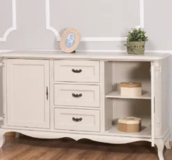 Casa Padrino Landhausstil Sideboard mit 2 Türen und 3 Schubladen Antik Hellgrau 158 x 48 x H. 89 cm - Landhausstil Möbel
