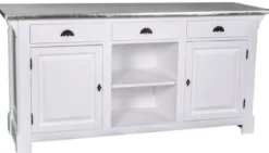 Casa Padrino Landhausstil Theke Weiß / Silber 191 x 68 x H. 95 cm - Massivholz Thekentisch mit verzinkter Tischplatte