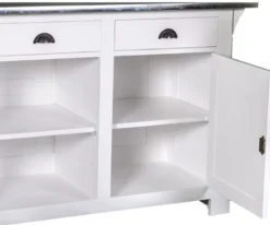 Casa Padrino Landhausstil Theke Weiß / Silber 191 x 68 x H. 95 cm - Massivholz Thekentisch mit verzinkter Tischplatte