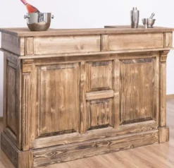 Casa Padrino Landhausstil Theke Braun 150 x 65 x H. 107 cm - Massivholz Thekentisch mit Tür und 2 Schubladen - Barmöbel im Landhausstil