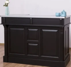 Casa Padrino Landhausstil Theke Schwarz / Silber 150 x 65 x H. 107 cm - Massivholz Thekentisch mit verzinkter Tischplatte - Barmöbel im Landhausstil