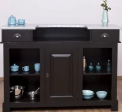 Casa Padrino Landhausstil Theke Schwarz / Silber 150 x 65 x H. 107 cm - Massivholz Thekentisch mit verzinkter Tischplatte - Barmöbel im Landhausstil