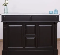Casa Padrino Landhausstil Theke Schwarz / Silber 150 x 65 x H. 107 cm - Massivholz Thekentisch mit verzinkter Tischplatte - Barmöbel im Landhausstil