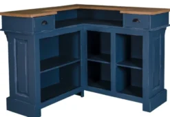 Casa Padrino Landhausstil Theke Antik Dunkelblau / Naturfarben 140 x 140 x H. 107 cm - Thekentisch mit 2 Schubladen - Landhausstil Möbel