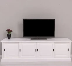 Casa Padrino Landhausstil TV Schrank Weiß 230 x 46 x H. 70 cm - Massivholz Sideboard - Landhausstil Wohnzimmer Möbel