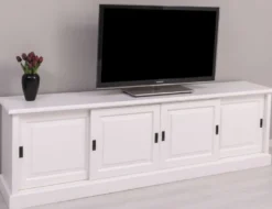 Casa Padrino Landhausstil TV Schrank Weiß 230 x 46 x H. 70 cm - Massivholz Sideboard - Landhausstil Wohnzimmer Möbel