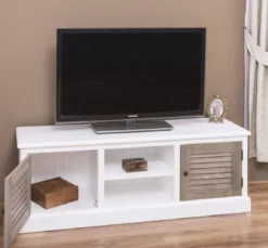Casa Padrino Landhausstil TV Schrank Weiß / Grau 160 x 46 x H. 56 cm - Massivholz Sideboard - Landhausstil Wohnzimmer Möbel