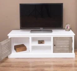 Casa Padrino Landhausstil TV Schrank Weiß / Grau 160 x 46 x H. 56 cm - Massivholz Sideboard - Landhausstil Wohnzimmer Möbel