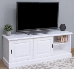 Casa Padrino Landhausstil TV Schrank Weiß 160 x 46 x H. 60 cm - Massivholz Sideboard - Landhausstil Wohnzimmer Möbel