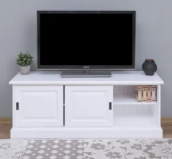 Casa Padrino Landhausstil TV Schrank Weiß 160 x 46 x H. 60 cm - Massivholz Sideboard - Landhausstil Wohnzimmer Möbel