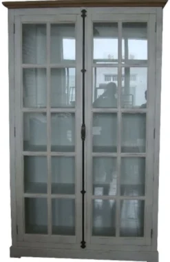 Casa Padrino Landhausstil Vitrine Antik Weiß / Naturfarben 136 x 43 x H. 222 cm - Vitrinenschrank mit 2 Glastüren
