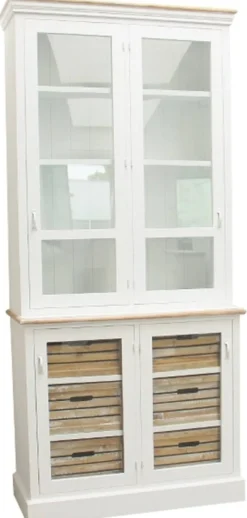 Casa Padrino Landhausstil Vitrinenschrank, Antik Weiß / Naturfarben, 93 x 40 x H. 200 cm