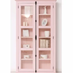 Casa Padrino Landhausstil Vitrine mit 2 Glastüren Rosa H. 210 cm - Landhausstil Möbel