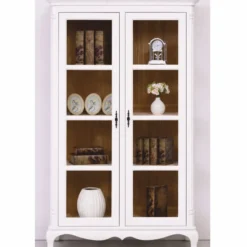 Casa Padrino Landhausstil Vitrine mit 2 Glastüren Weiß / Braun 112 x 49 x H. 190 cm