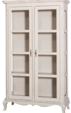 Casa Padrino Landhausstil Vitrinenschrank Antik Hellgrau 112 x 49 x H. 190 cm - Massivholz Wohnzimmerschrank mit 2 Glastüren