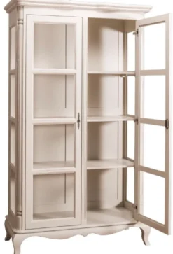 Casa Padrino Landhausstil Vitrinenschrank Antik Hellgrau 112 x 49 x H. 190 cm - Massivholz Wohnzimmerschrank mit 2 Glastüren