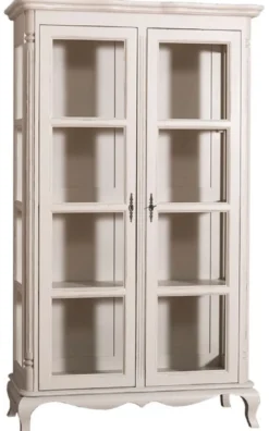 Casa Padrino Landhausstil Vitrinenschrank Antik Hellgrau 112 x 49 x H. 190 cm - Massivholz Wohnzimmerschrank mit 2 Glastüren