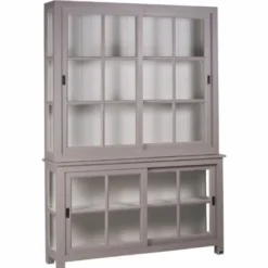 Casa Padrino Landhausstil Vitrine mit 4 Schiebetüren Grau / Hellgrau 150 x 40 x H. 220 cm