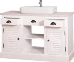 Casa Padrino Landhausstil Waschbeckenschrank Weiß / Hellgrau 120 x 51 x H. 75 cm - Waschtisch mit 2 Türen und 3 Schubladen