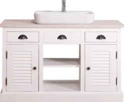 Casa Padrino Landhausstil Waschbeckenschrank Weiß / Hellgrau 120 x 51 x H. 75 cm - Waschtisch mit 2 Türen und 3 Schubladen