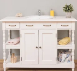 Casa Padrino Landhausstil Waschtisch Weiß 128 x 54 x H. 91 cm - Massivholz Waschbeckenschrank - Landhausstil Badezimmer Möbel