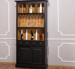 Casa Padrino Landhausstil Weinschrank Schwarz / Naturfarben 103 x 36 x H. 210 cm - Barschrank im Landhausstil
