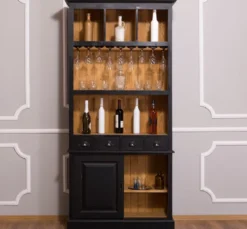 Casa Padrino Landhausstil Weinschrank Schwarz / Naturfarben 103 x 36 x H. 210 cm - Barschrank im Landhausstil
