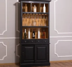 Casa Padrino Landhausstil Weinschrank Schwarz / Naturfarben 103 x 36 x H. 210 cm - Barschrank im Landhausstil