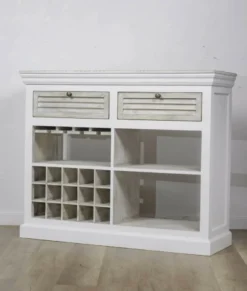 Casa Padrino Landhausstil Weinschrank Weiß / Naturfarben 120 x 40 x H. 104 cm - Barschrank mit 15 Flaschenfächern