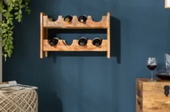 Casa Padrino Landhausstil Weinregal Naturfarben 54 x 26 x H. 36 cm - Handgefertigter Massivholz Weinflaschenhalter - Standregal - Wandregal - Landhausstil Möbel
