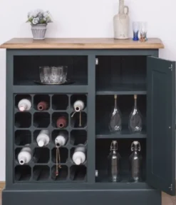 Casa Padrino Landhausstil Weinschrank mit Tür Graublau / Naturfarben 90 x 41 x H. 90 cm - Landhausstil Möbel