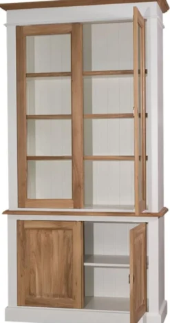 Casa Padrino Landhausstil Wohnzimmerschrank Massivholz Weiß / Naturfarben 119 x 48 x H. 228 cm