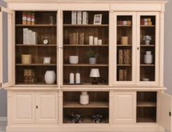 Casa Padrino Landhausstil Wohnzimmerschrank Cremefarben / Braun 286 x 51 x H. 228 cm - Massivholz Schrank - Bücherschrank - Regalschrank - Landhausstil Möbel