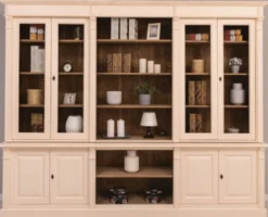 Casa Padrino Landhausstil Wohnzimmerschrank Cremefarben / Braun 286 x 51 x H. 228 cm - Massivholz Schrank - Bücherschrank - Regalschrank - Landhausstil Möbel
