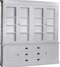 Casa Padrino Landhausstil Wohnzimmerschrank Hellgrau 223 x 51 x H. 240 cm - Bücherschrank mit 6 Türen und 6 Schubladen - Massivholz Schrank - Landhausstil Möbel