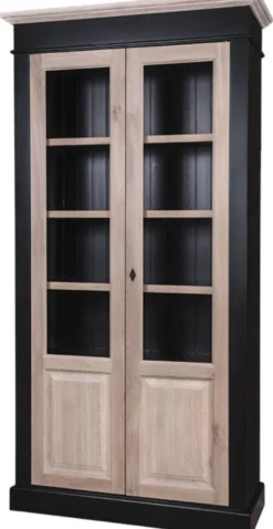 Casa Padrino Landhausstil Wohnzimmerschrank Schwarz / Naturfarben 109 x 40 x H. 210 cm