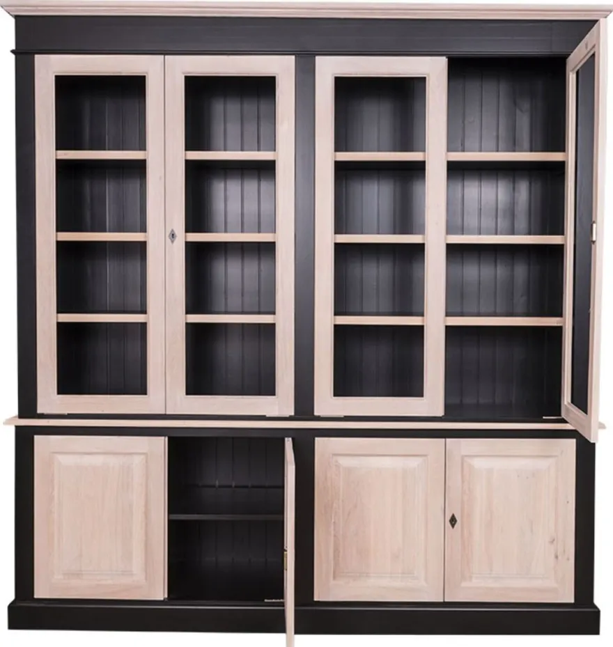Casa Padrino Landhausstil Wohnzimmerschrank Massivholz Schwarz / Naturfarben 222 x 48 x H. 228 cm
