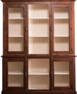 Casa Padrino Landhausstil Wohnzimmerschrank Dunkelbraun / Creme 184 x 48 x H. 228 cm - Massivholz Vitrinenschrank mit 4 Glastüren