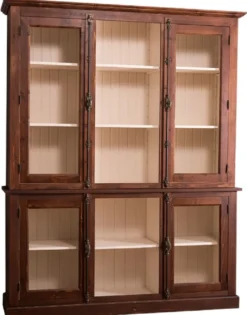Casa Padrino Landhausstil Wohnzimmerschrank Dunkelbraun / Creme 184 x 48 x H. 228 cm - Massivholz Vitrinenschrank mit 4 Glastüren