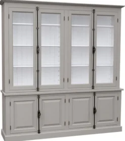 Casa Padrino Landhausstil Wohnzimmer Vitrinenschrank Grau / Weiß 223 x 50 x H. 228 cm - Wohnzimmerschrank mit 8 Türen