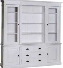 Casa Padrino Landhausstil Wohnzimmerschrank Hellgrau 223 x 51 x H. 240 cm - Bücherschrank mit 4 Türen und 6 Schubladen - Massivholz Schrank - Landhausstil Möbel